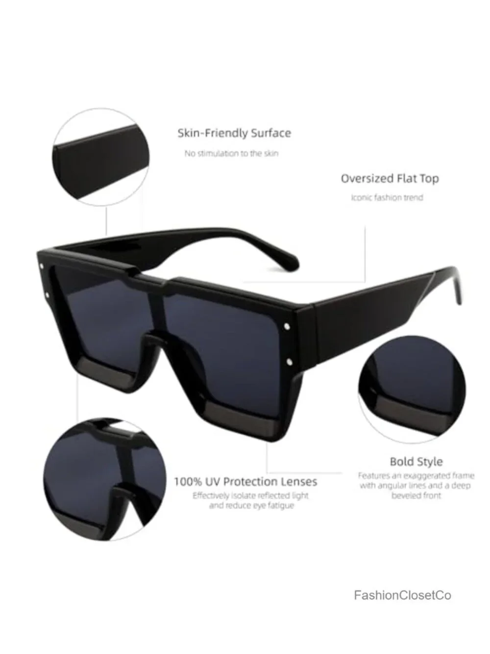 Oversized Square Sunglasses for Women Men UV400 Protection